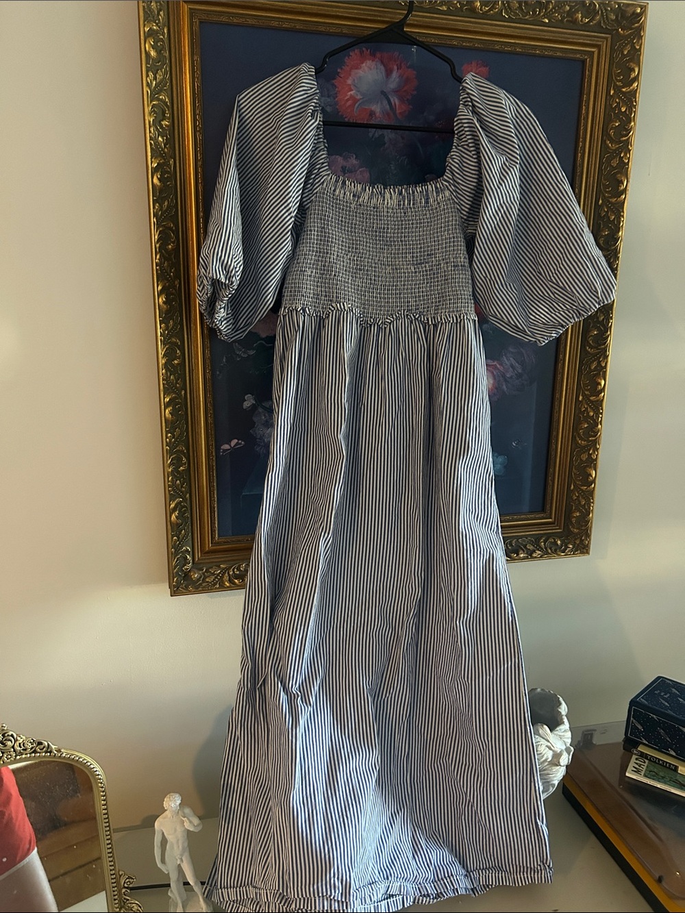 Like New Free Assembly Striped Smocked Maxi Dress in Navy and White - Picture 4 of 4